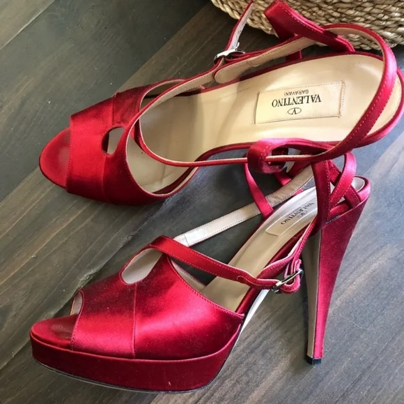 Valentino Garavani Shoes Valentino Dark Red Satin Sandals